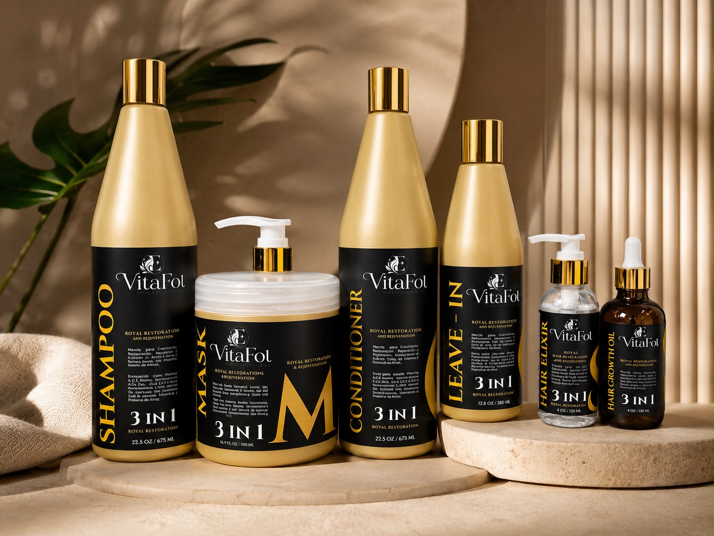 Línea completa VitaFol 3 en 1 en empaque negro y oro